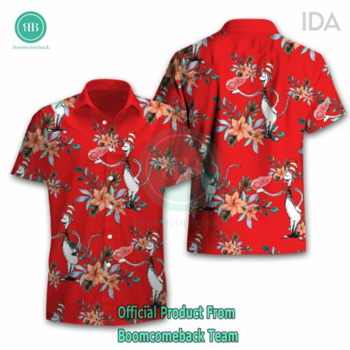 Dr Seuss Cosset Detroit Red Wings Logo Tropical Floral Hawaiian Shirt