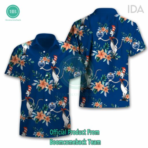 Dr Seuss Cosset Edmonton Oilers Logo Tropical Floral Hawaiian Shirt