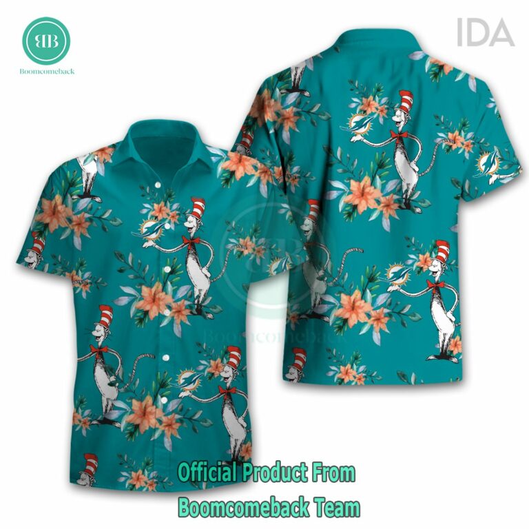 Dr Seuss Cosset Miami Dolphins Logo Tropical Floral Hawaiian Shirt