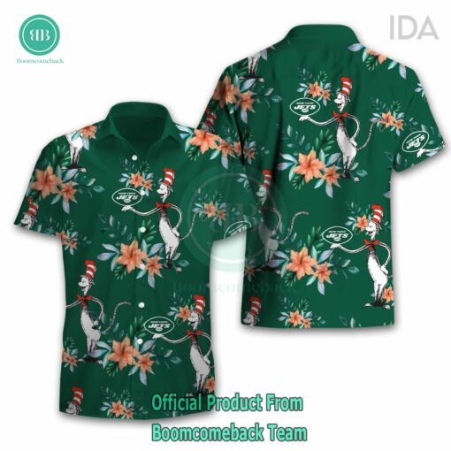 Dr Seuss Cosset New York Jets Logo Tropical Floral Hawaiian Shirt