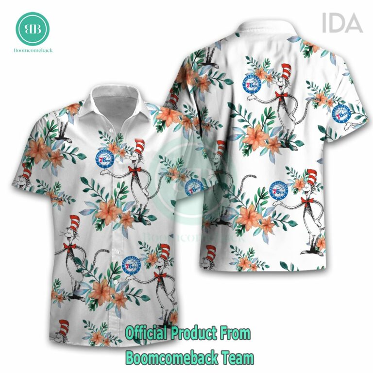 Dr Seuss Cosset Philadelphia 76ers Logo Tropical Floral Hawaiian Shirt