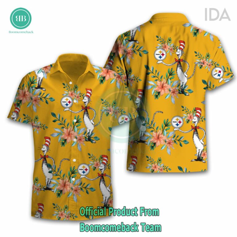 Dr Seuss Cosset Pittsburgh Steelers Logo Tropical Floral Hawaiian Shirt