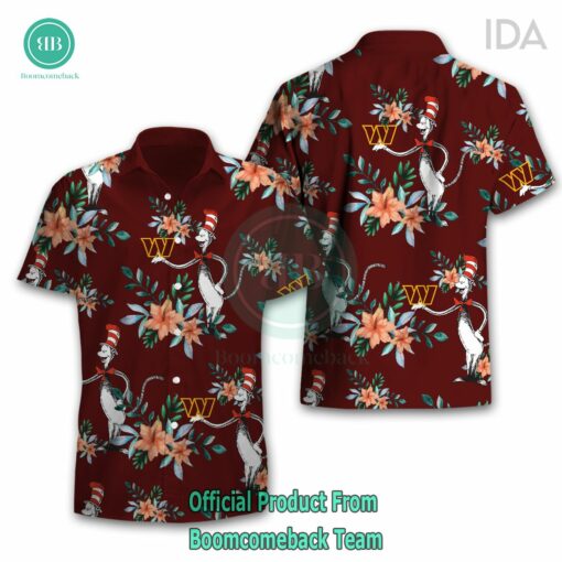 Dr Seuss Cosset Washington Commanders Logo Tropical Floral Hawaiian Shirt