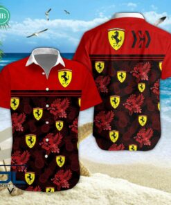 F1 Team Scuderia Ferrari Tropical Hibiscus Hawaiian Shirt