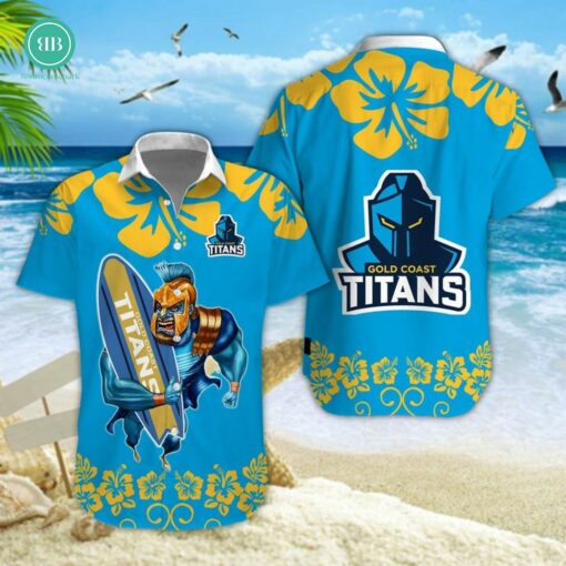 Gold Coast Titans Surfboard Hibiscus Hawaiian Shirt