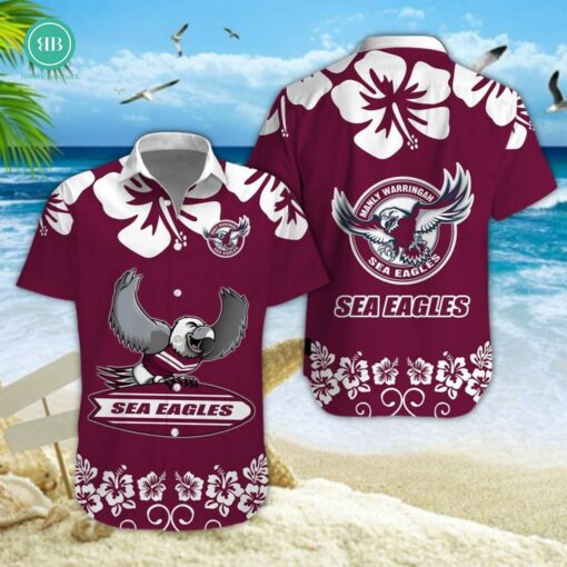 Manly Warringah Sea Eagles Surfboard Hibiscus Hawaiian Shirt