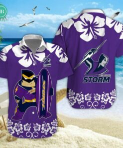 Melbourne Storm Surfboard Hibiscus Hawaiian Shirt