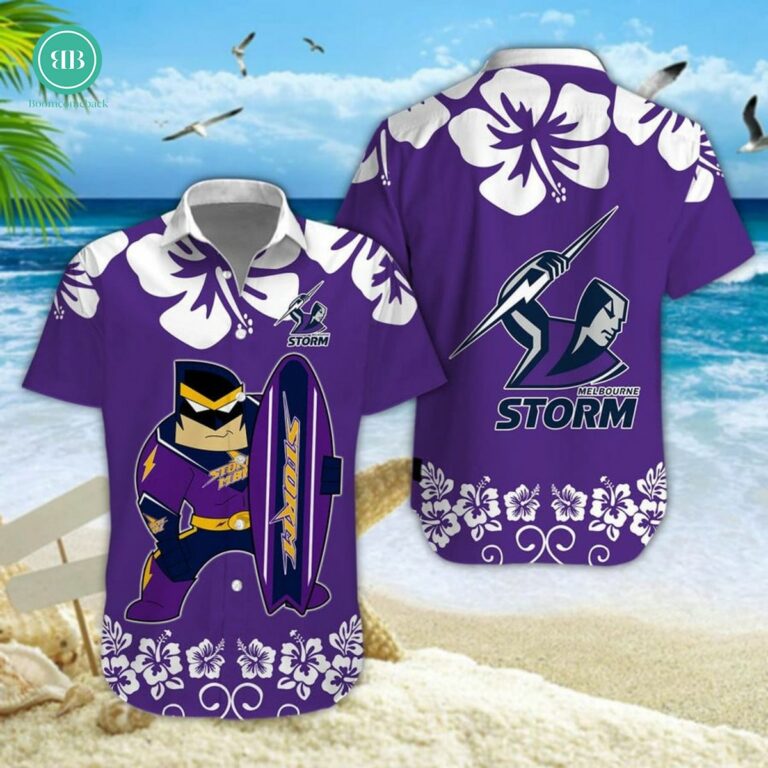Melbourne Storm Surfboard Hibiscus Hawaiian Shirt
