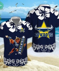 North Queensland Cowboys Surfboard Hibiscus Hawaiian Shirt
