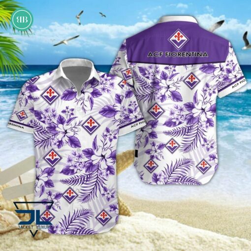 Serie A ACF Fiorentina Floral Hawaiian Shirt And Shorts