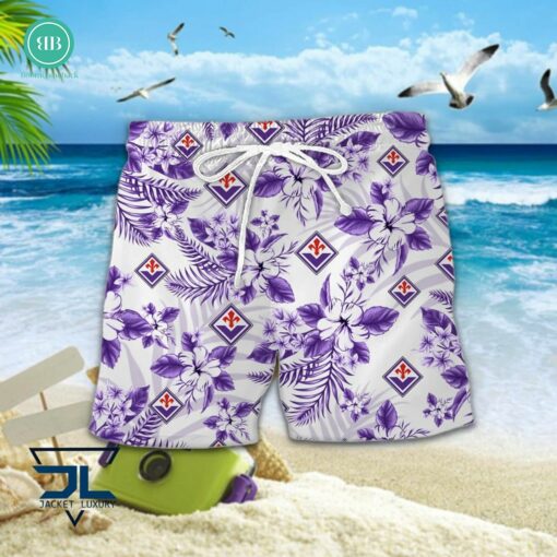 Serie A ACF Fiorentina Floral Hawaiian Shirt And Shorts