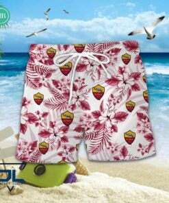 serie a as roma floral hawaiian shirt and shorts 3 xo2oU