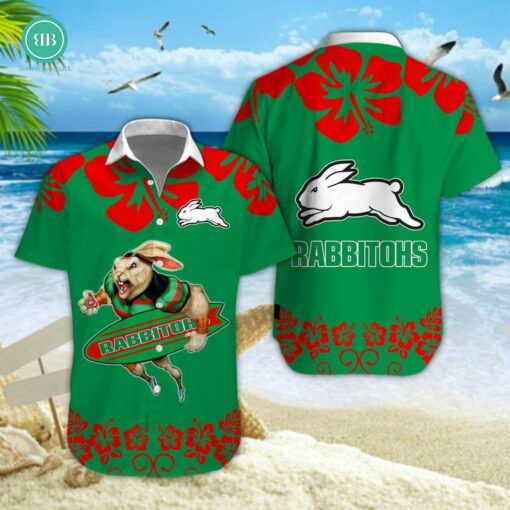 South Sydney Rabbitohs Surfboard Hibiscus Hawaiian Shirt