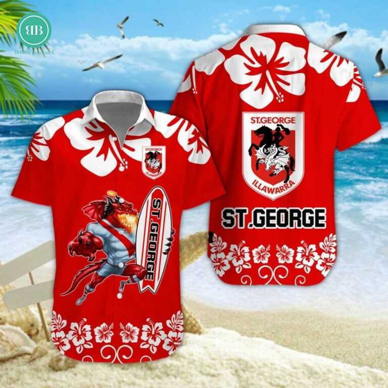 St. George Illawarra Dragons Surfboard Hibiscus Hawaiian Shirt