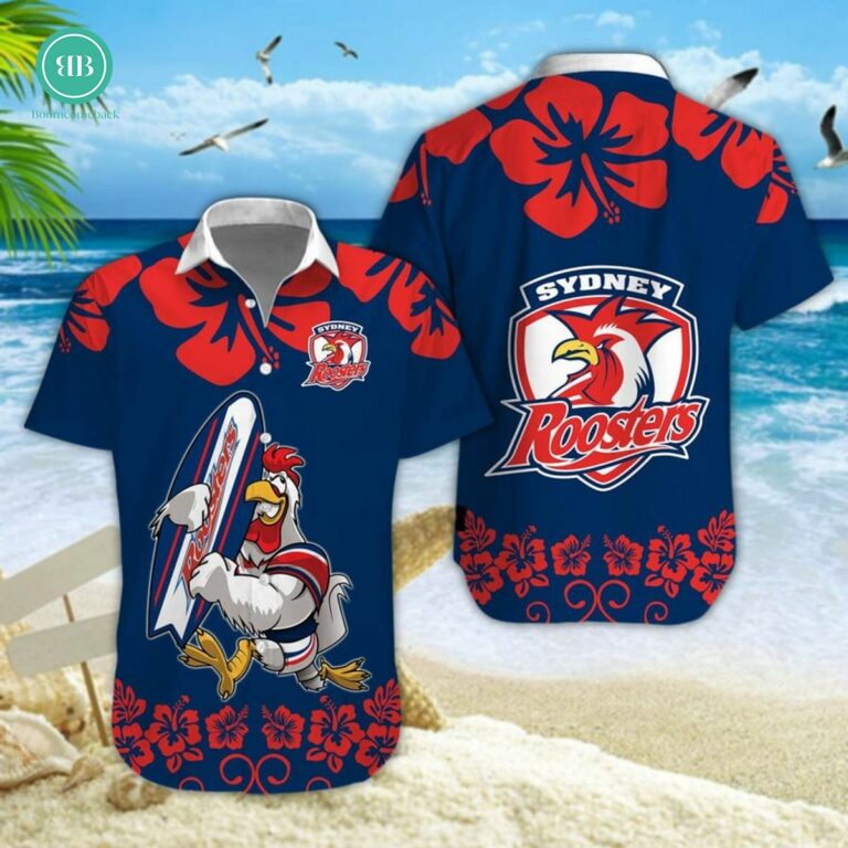 Sydney Roosters Surfboard Hibiscus Hawaiian Shirt
