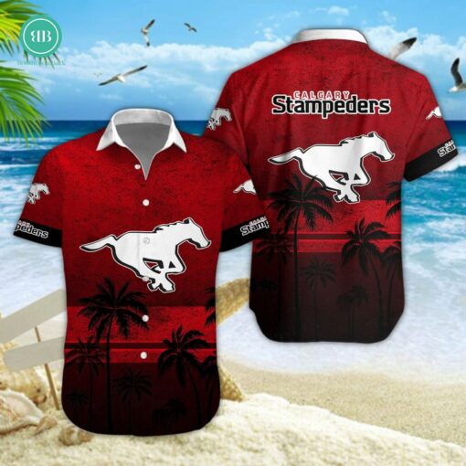 Calgary Stampeders Palm Tree Hawaiian Shirt