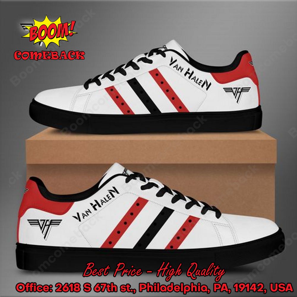 Eddie Van Halen Red And Black Stripes Adidas Stan Smith Shoes