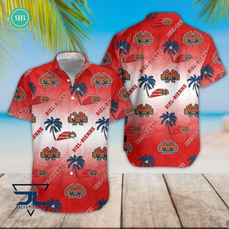 EHC Biel-Bienne Tropical Leaves Coconut Tree Hawaiian Shirt