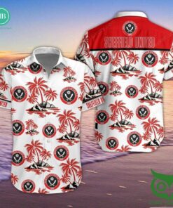 EPL 2023 Sheffield United Palm Tree Island White Hawaiian Shirt