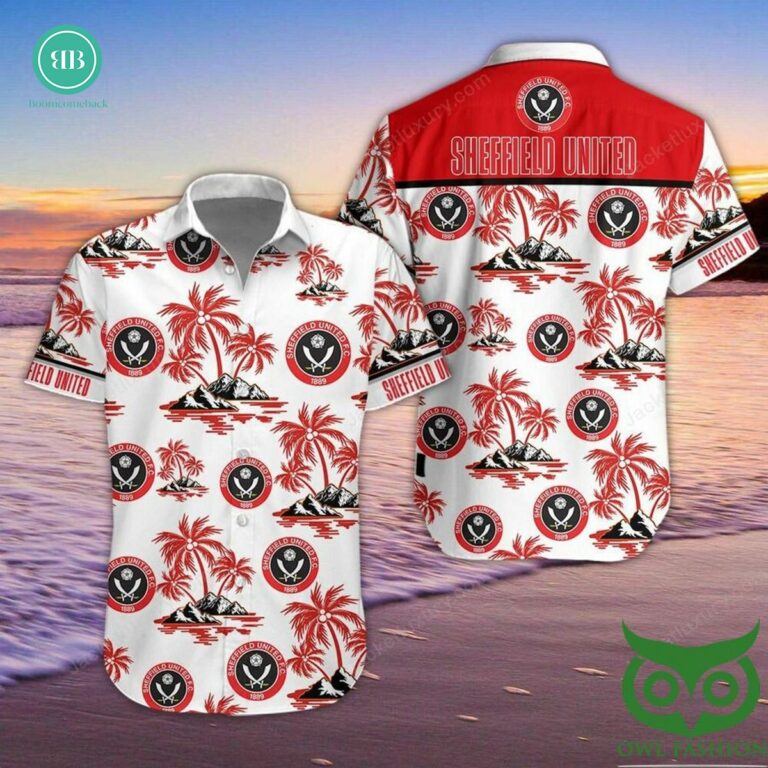 EPL 2023 Sheffield United Palm Tree Island White Hawaiian Shirt