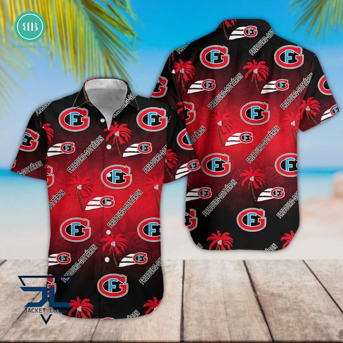 HOT DESIGN HC Fribourg-Gotteron Tropical Leaves Coconut Tree Hawaiian Shirt