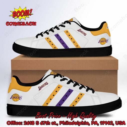 Los Angeles Lakers Orange And Purple Stripes Adidas Stan Smith Shoes
