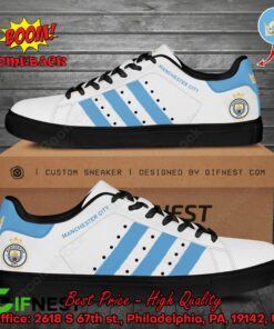 Manchester City FC Blue Stripes Style 2 Adidas Stan Smith Shoes
