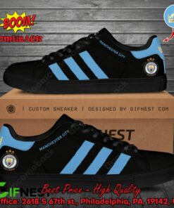 Manchester City FC Blue Stripes Style 3 Adidas Stan Smith Shoes