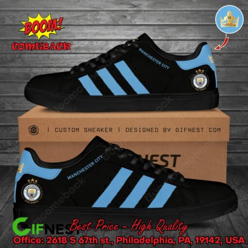 Manchester City FC Blue Stripes Style 3 Adidas Stan Smith Shoes