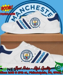 Manchester City FC Navy And Blue Stripes Adidas Stan Smith Shoes