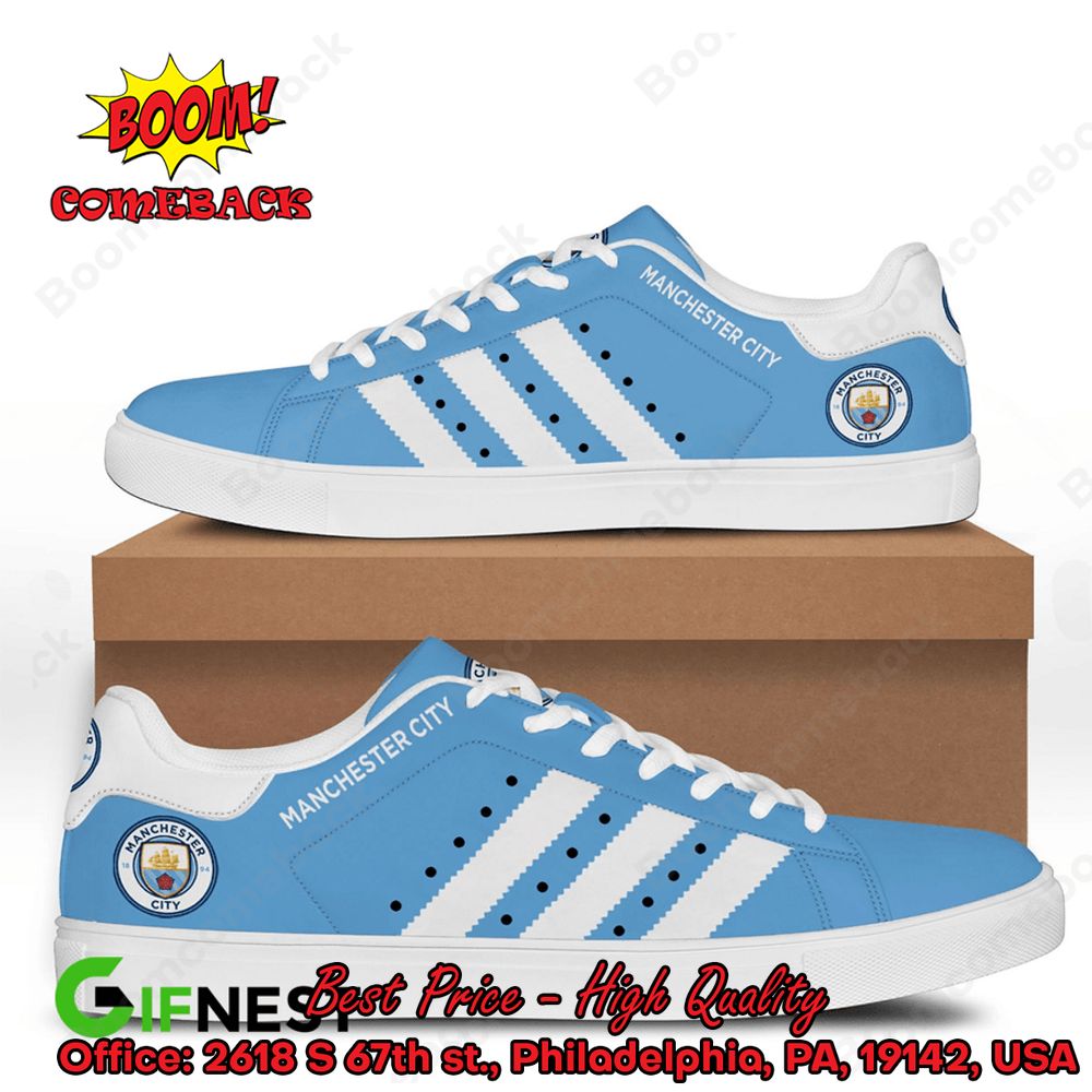 Manchester City FC White Stripes Style 1 Adidas Stan Smith Shoes