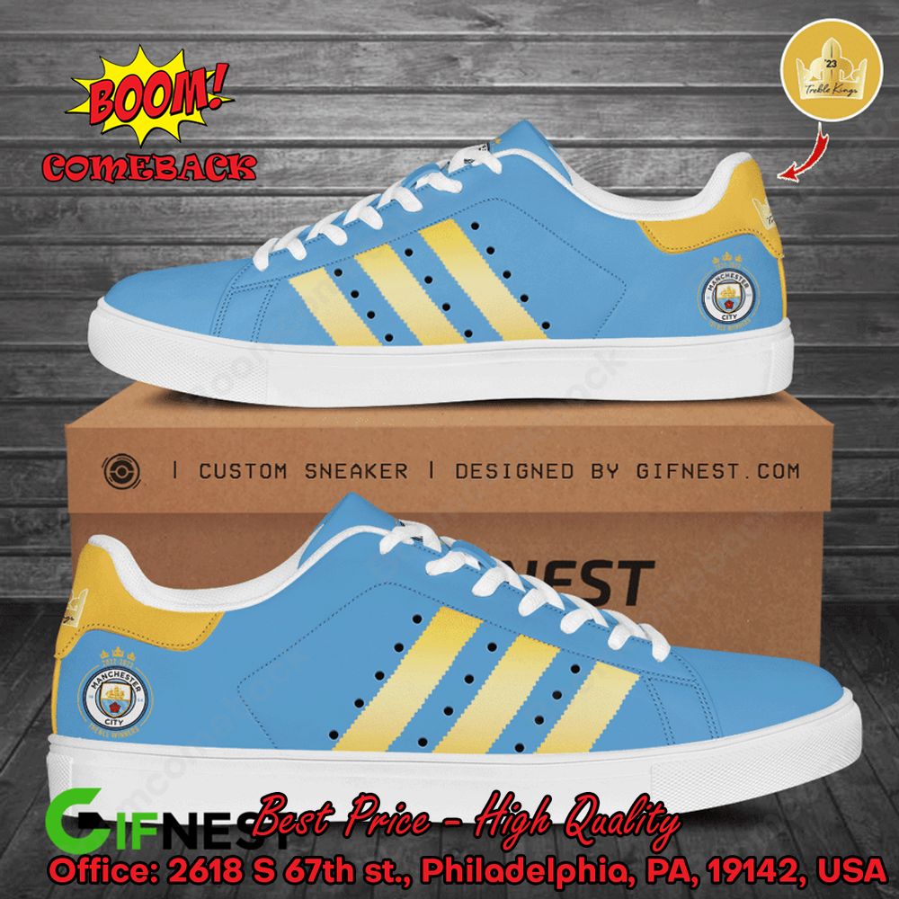 Manchester City FC Yellow Stripes Adidas Stan Smith Shoes