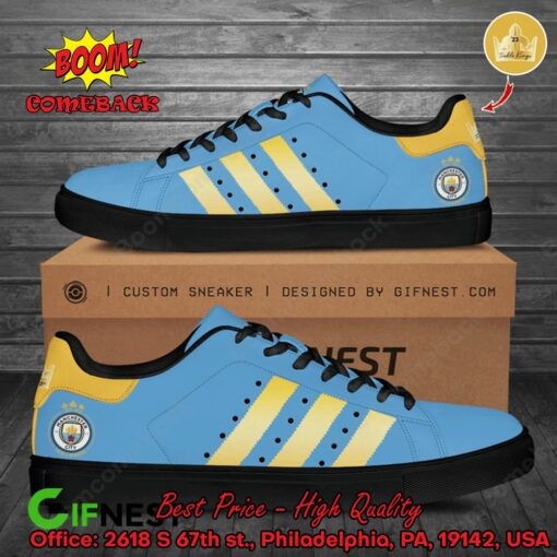 Manchester City FC Yellow Stripes Adidas Stan Smith Shoes