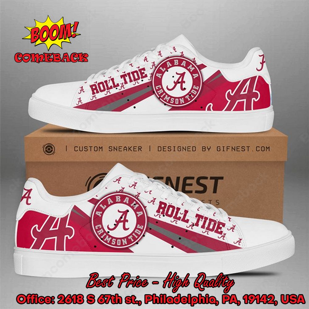 NCAA Alabama Crimson Tide Red And White Adidas Stan Smith Shoes