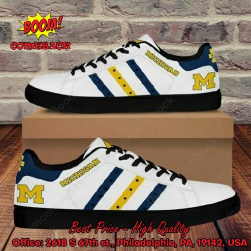 NCAA Michigan Wolverines Navy And Yellow Stripes Adidas Stan Smith Shoes