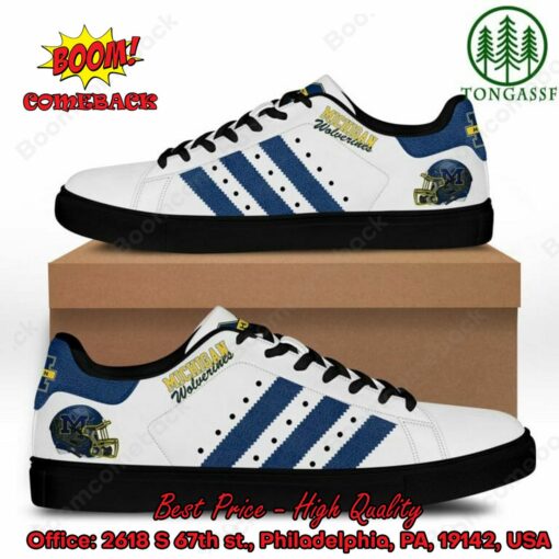 NCAA Michigan Wolverines Navy Stripes Style 1 Adidas Stan Smith Shoes