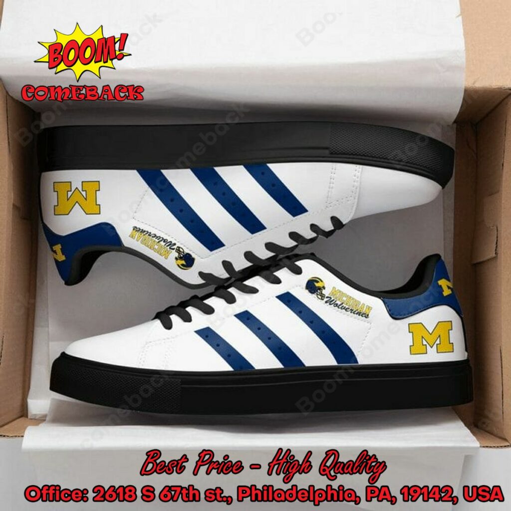 NCAA Michigan Wolverines Navy Stripes Style 2 Adidas Stan Smith Shoes