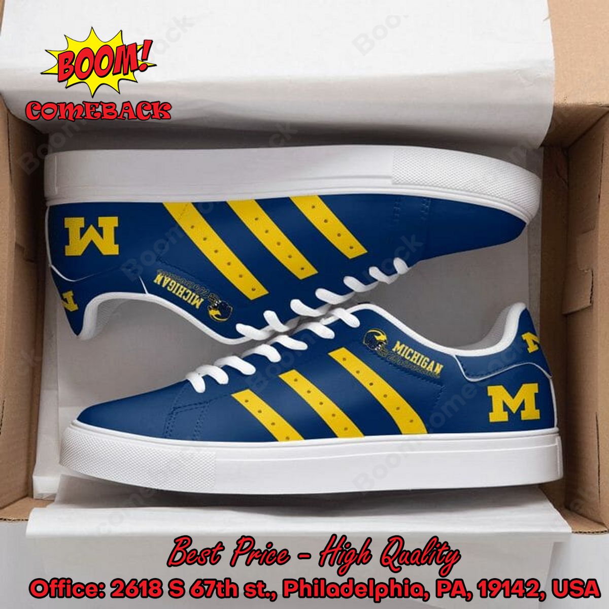LIMITED DESIGN NCAA Michigan Wolverines Stripes Style 2 Adidas Stan Smith Shoes