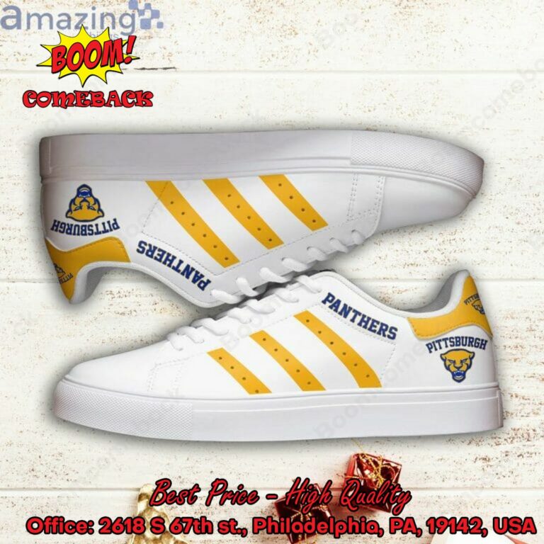 NCAA Pittsburgh Panthers Yellow Stripes Adidas Stan Smith Shoes
