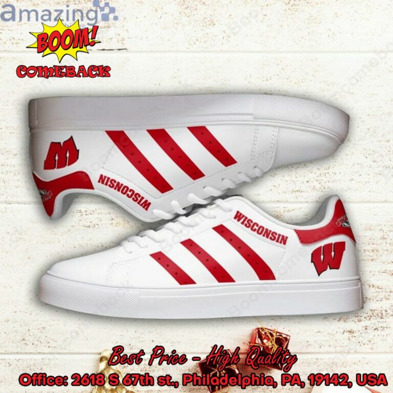 NCAA Wisconsin Badgers Red Stripes Adidas Stan Smith Shoes