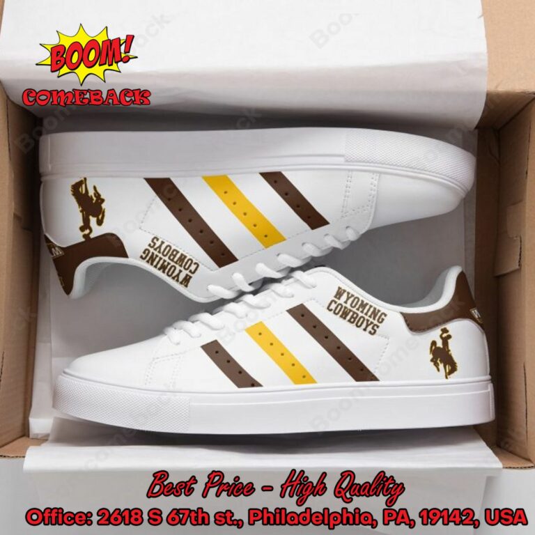 NCAA Wyoming Cowboys Brown And Yellow Stripes Adidas Stan Smith Shoes