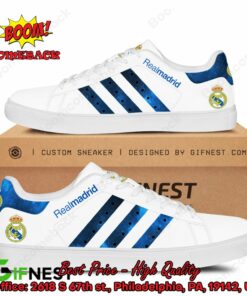 Real Madrid Blue Stripes Adidas Stan Smith Shoes