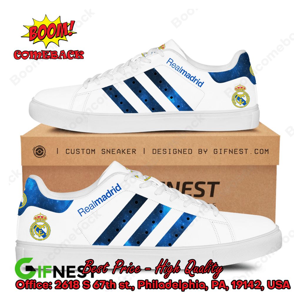 Real Madrid Blue Stripes Adidas Stan Smith Shoes