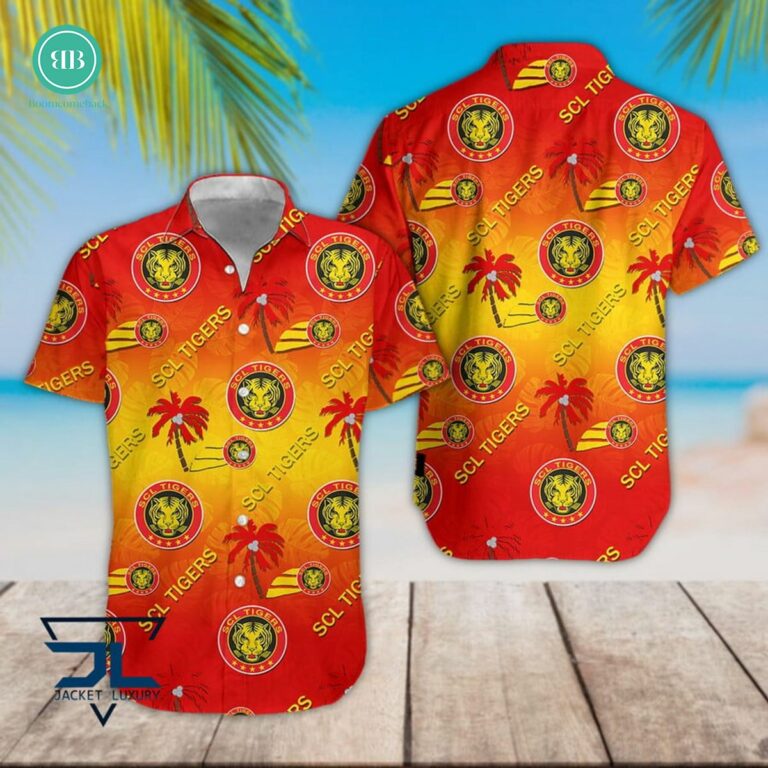 SCL Tigers Tropical Leaves Coconut Tree Hawaiian Shirt