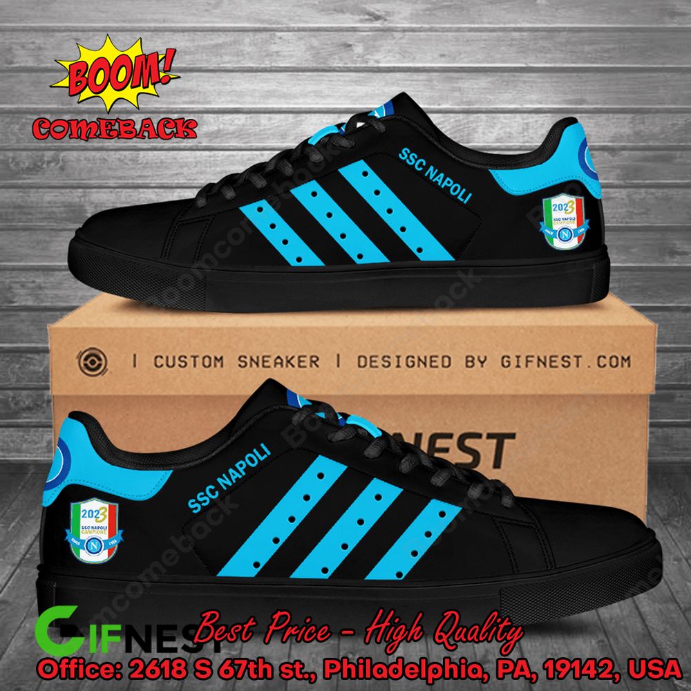 SSC Napoli Aqua Blue Stripes Style 1 Adidas Stan Smith Shoes