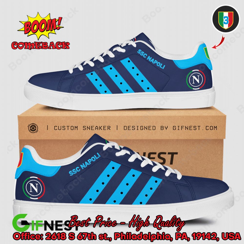 SSC Napoli Aqua Blue Stripes Style 2 Adidas Stan Smith Shoes