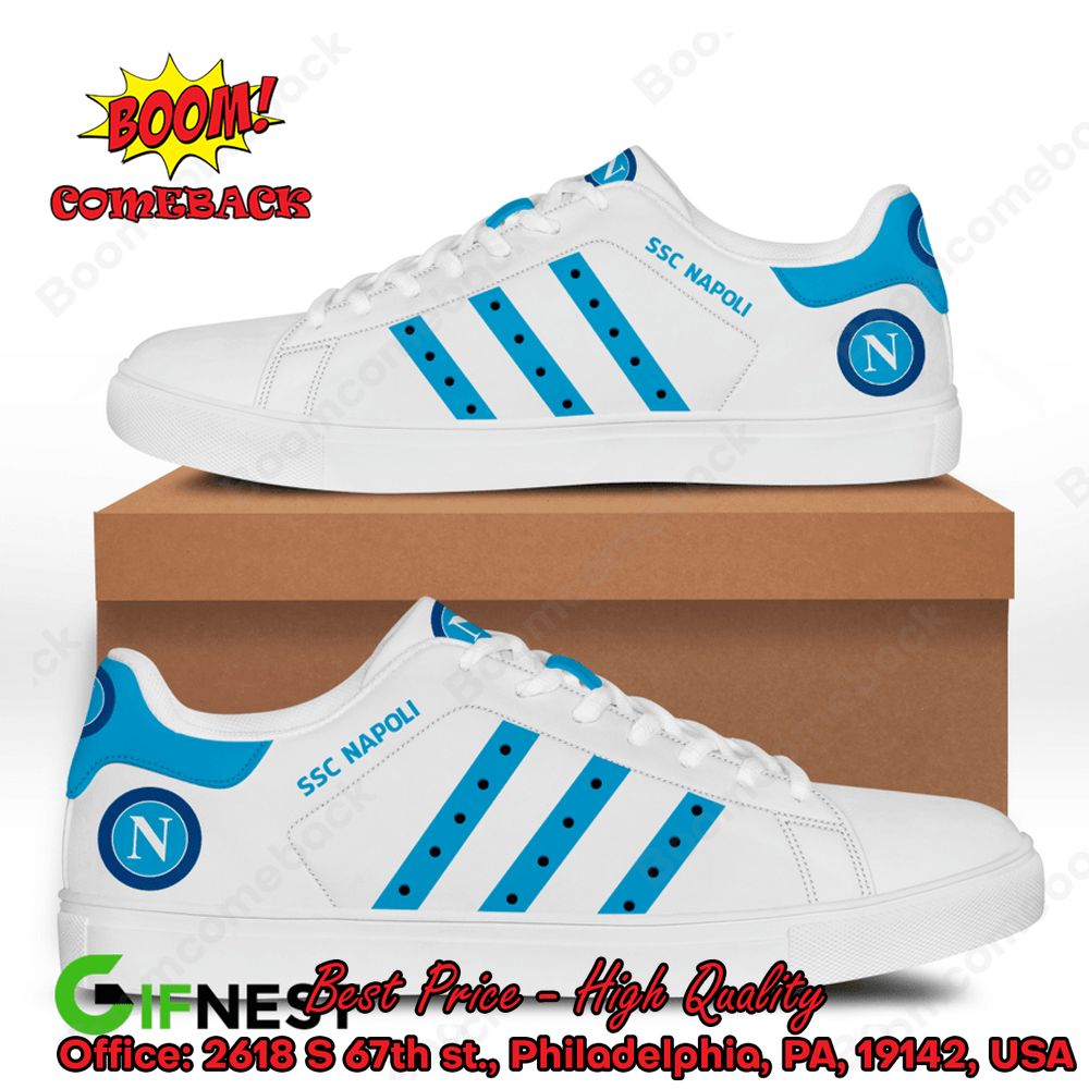 SSC Napoli Aqua Blue Stripes Style 3 Adidas Stan Smith Shoes