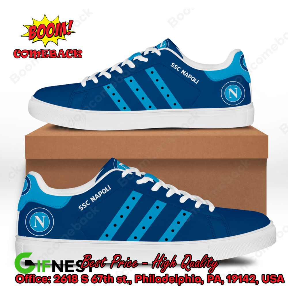 SSC Napoli Aqua Blue Stripes Style 5 Adidas Stan Smith Shoes