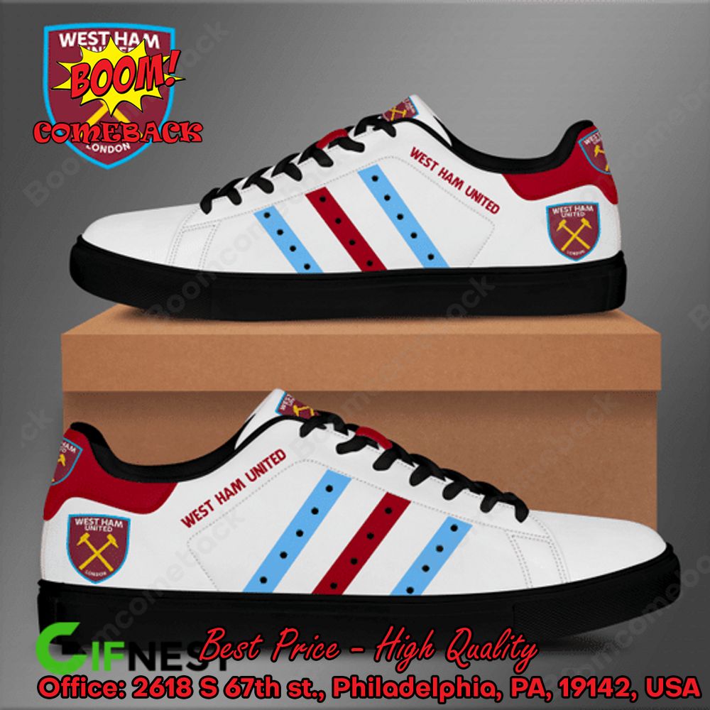 West Ham United FC Blue And Red Stripes Adidas Stan Smith Shoes