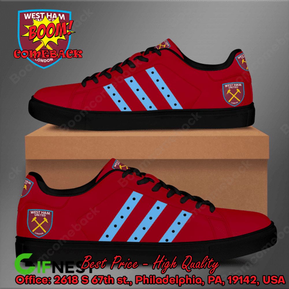 West Ham United FC Blue Stripes Adidas Stan Smith Shoes